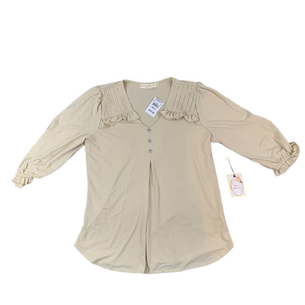 Blouse Fair Haven Blouse Cream Size S 3/4 Elastic Sleeve Rayon Spandex W…